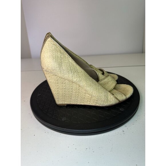 Diane von Furstenberg Wedges Peep Toe Heel Wicker Sz 8M - Picture 1 of 10